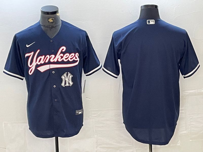 Men New York Yankees Blank Dark blue Second generation joint name Nike 2024 MLB Jersey style 2